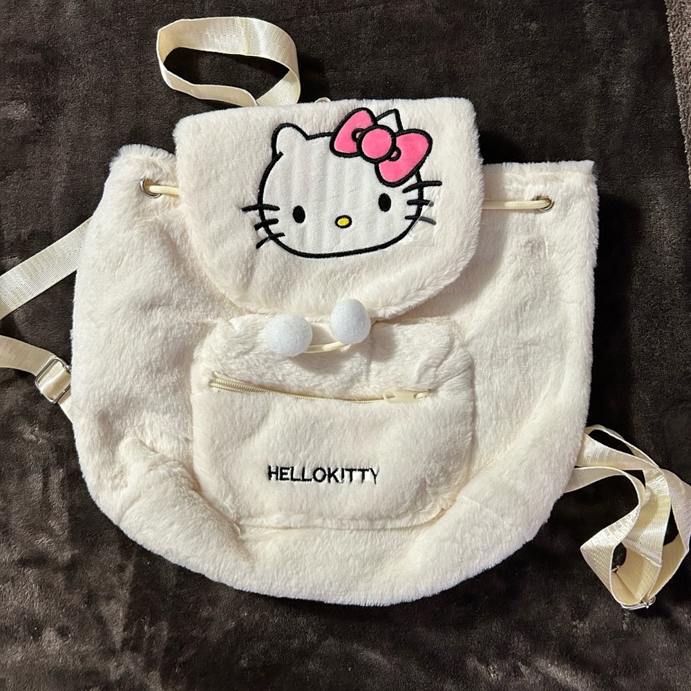 Hello Kitty Cream Plush Backpack with Pink Bow